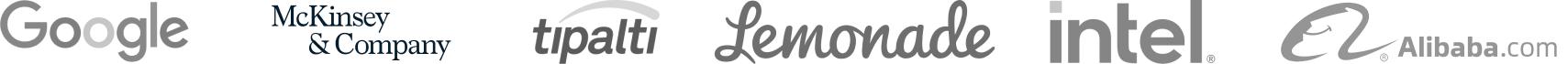 Logotipos: Google, McKinsey & Company, Tipalti, Lemonade, Intel y Alibaba.com